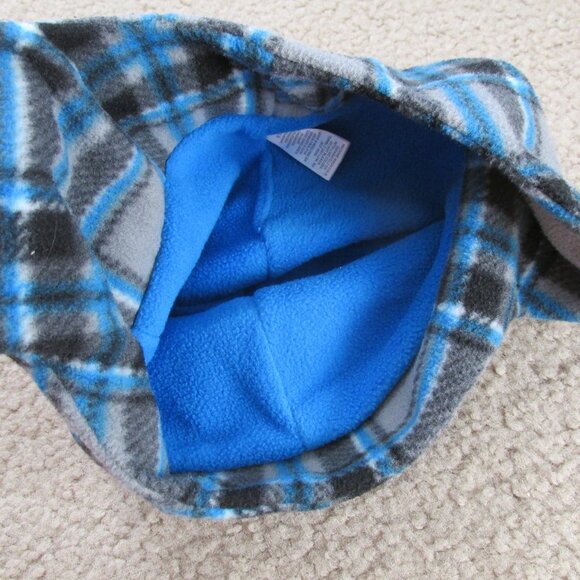 Healthtex Pullover Winter Beanie Hat Boys One Size 10" Across Blue Black Plaid - Picture 3 of 4